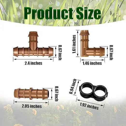 Irrigation Fittings Kit for 1/2 Inch Tubing Include 8 Tees, 8 Couplings, 8 Elbows and 8 End Cap Plugs Drip Irrigation Barbed Connectors, Drip Line Connectors Set by GreenHaven Gardens