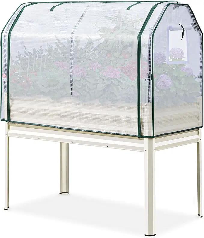 KING BIRD Large Raised Garden Bed with Cover Galvanized Elevated Planter Box with Legs 48×24×56 in for Backyard, Patio, Balcony, 400lb Capacity, Beige by GreenHaven Gardens