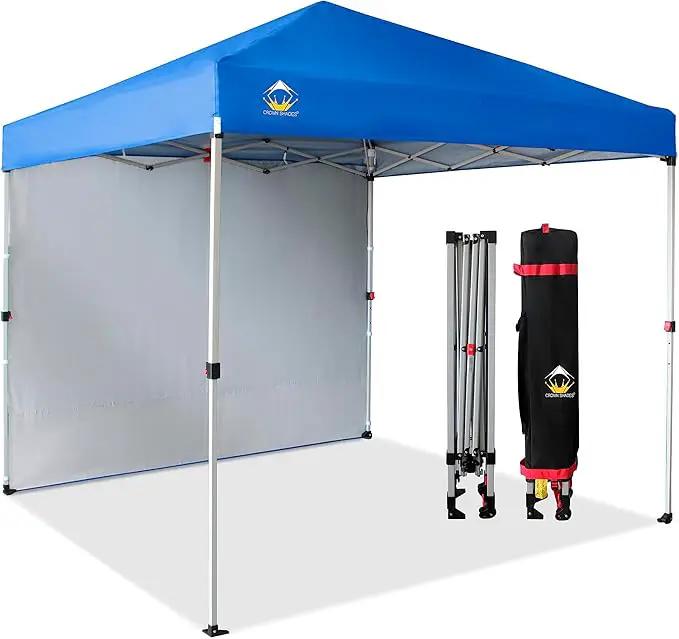 CROWN SHADES 8x8 Pop Up Canopy with 1 Side Wall - Beach Tent with One Push Setup - Outdoor Sun Shade for Events, Parties, Camping - Gazebo with STO-N-Go Cover Bag (Blue) by GreenHaven Gardens