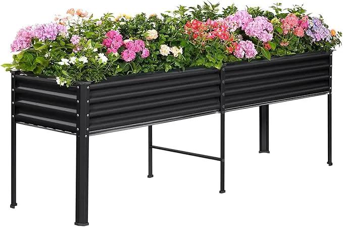 Land Guard Galvanized Raised Garden Bed with Legs, 96×24×32in Raised Garden Beds Outdoor with Drainage Holes, Planter Boxes Outdoor for Backyard, Patio, Balcony, 800lb Capacity, Gray by GreenHaven Gardens