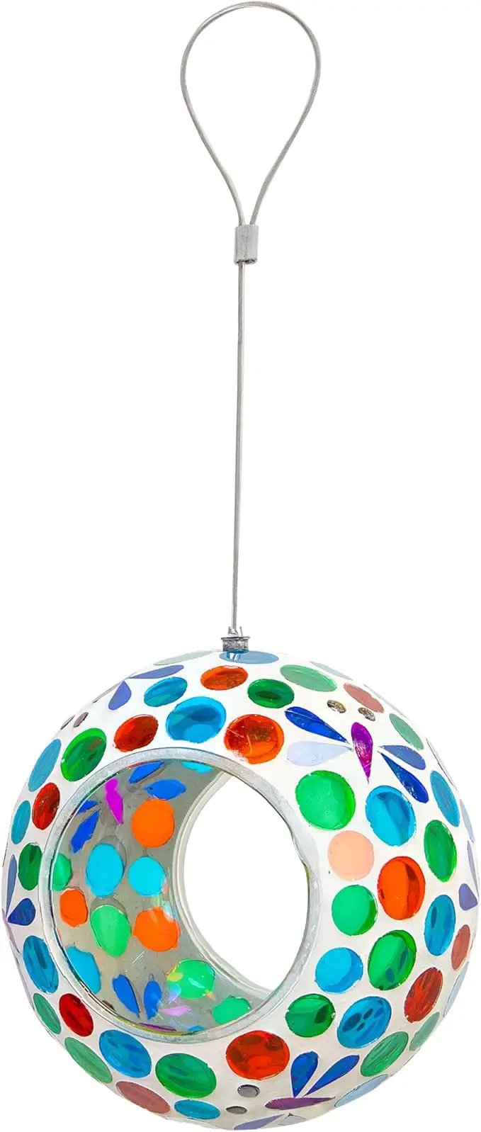 Sunnydaze 6-Inch Glass Mosaic Hanging Bird Feeder for Outdoors - Fly-Through Wild Bird Feeder - Dragonfly Dreams by GreenHaven Gardens