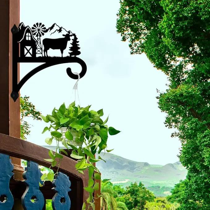 peacoblue Iron Plant Hangers Hooks for Outdoor Indoor Hanging Plants Flower Fern Pots Lantern Bird Feeder,11.8"x13.6" Weather Resistant Metal Wall Holder for Porch Garden Farmhouse(Farm Cow) by GreenHaven Gardens