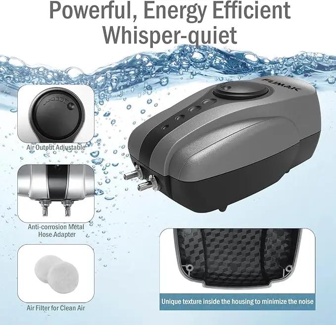 Pond Air Pump Pond Aerators for Outdoor Ponds up to 2000 Gallons, Flow Adjustable Pond Aerator Pump All-in-One Pond Aeration Kit with Airline Tubing Air Stones Check Valves by GreenHaven Gardens