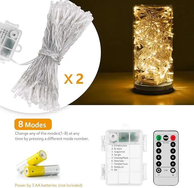 2 Pack Battery Operated String Lights with Remote Timer Waterproof 8 Modes 16.4ft 50 LED String Lights for Bedroom,Garden,Party,Xmas Tree Indoor Outdoor Decorations, Warm White by GreenHaven Gardens