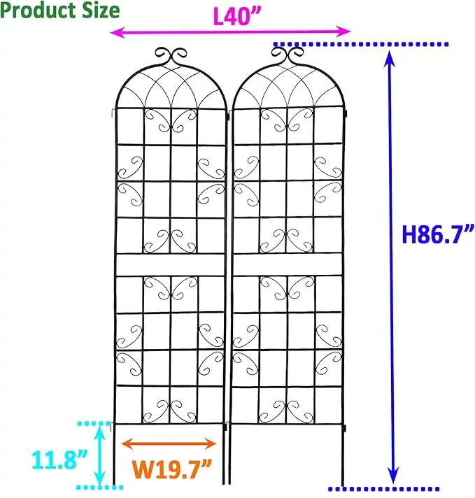 2 Pack Metal Garden Trellis 86.7" H Garden Fence Rustproof Trellis for Climbing Plants Support Roses Flower Outdoor Lawn, Black 7.2 FT Tall by GreenHaven Gardens