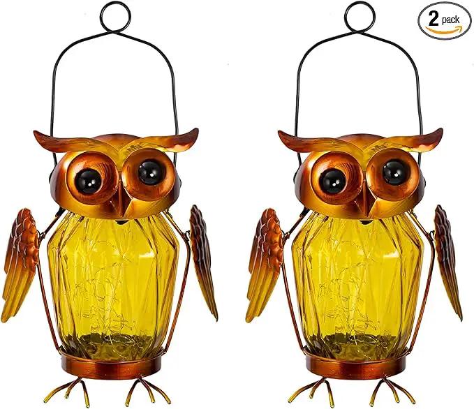 2 Pack Hanging Solar Lantern, Owl Solar Lanterns Outdoor Waterproof LED Glass Jar Lights for Garden Yard Tree Table Xmas Metal Decoration Lanterns by GreenHaven Gardens