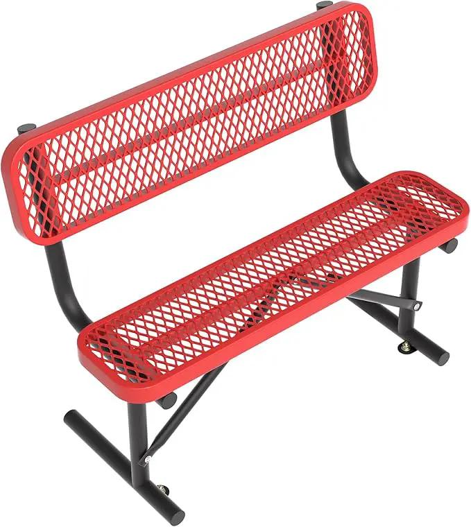 Heavy Duty Park Bench with Back Portable Frame, Outdoor Steel Bench with Backrest, Outdoor Park Bench Expanded Metal Mesh Bench for Lawn, Park, Deck, Garden, Patio, Porch, Black (Red, 4FT) by GreenHaven Gardens
