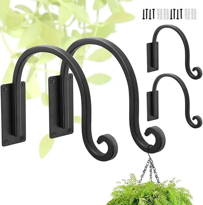 Heavy Duty Plant Hanger Bracket (8"/Black) Outdoor Hand-Forged Hanging Plant Bracket Durable and Stable Bird Feeder Hanger by GreenHaven Gardens