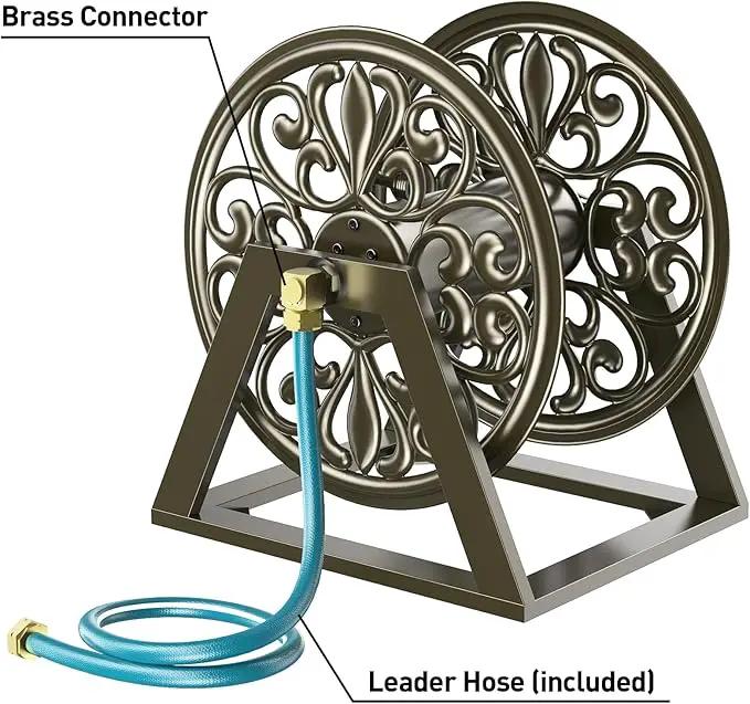 GOFORWILD Garden Wall/Floor Mount Hose Reel, Decorative Hose Reel, Garden Heavy-Duty Water Hose Holder Winder, Holds 200-Feet of 5/8-Inch Hose by GreenHaven Gardens