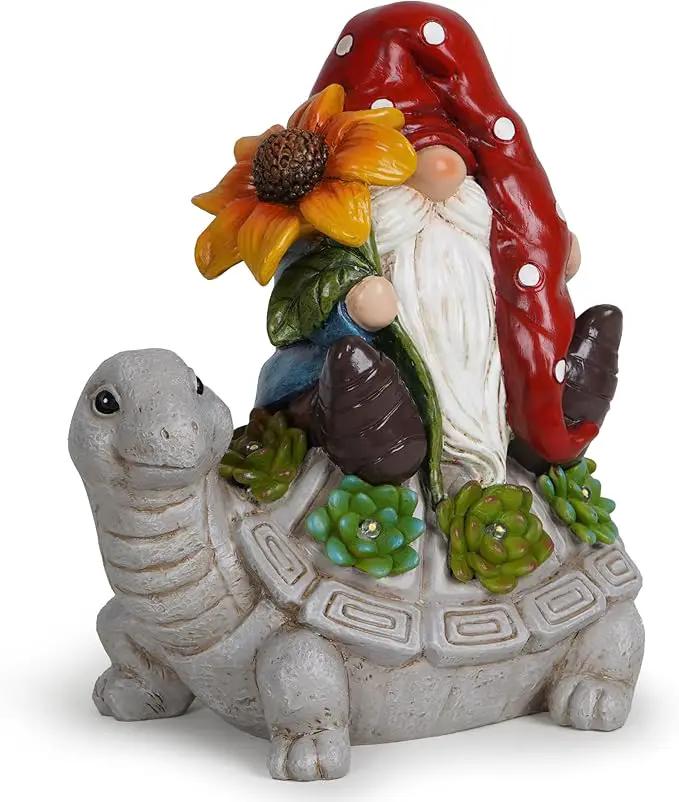 Hodao Patio Garden Theme Solar Gnome & Turtle Sculpture Statue - Lawn, Deck, Balcony, Patio Spring/Summer Decorations - Creative Housewarming Gifts by GreenHaven Gardens