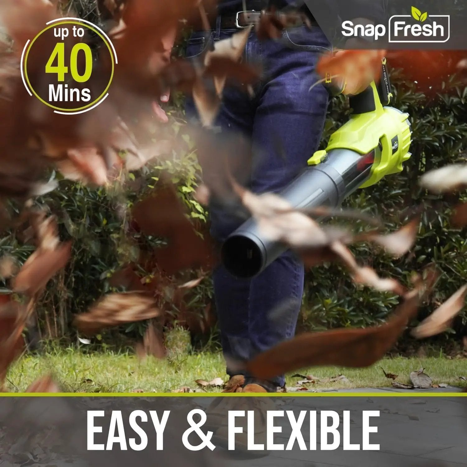 SnapFresh Cordless Leaf Blower - 550CFM Electric Leaf Blower Cordless with 4.0 Ah Battery and Fast Charger - 20V Lightweight Leaf Blower for Yard and Garden, Battery Operated Blower for Lawn Care by GreenHaven Gardens