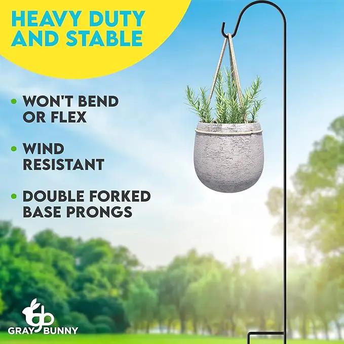 Gray Bunny Shepherds Hooks for Outdoor 35” 10 Pack, Thick Heavy Duty Bird Feeder Pole for Outside Yard, Hanging Plant Stand, Non-Hollow, Non-Adjustable, Extra Long Base Prongs for Backyard Wedding by GreenHaven Gardens