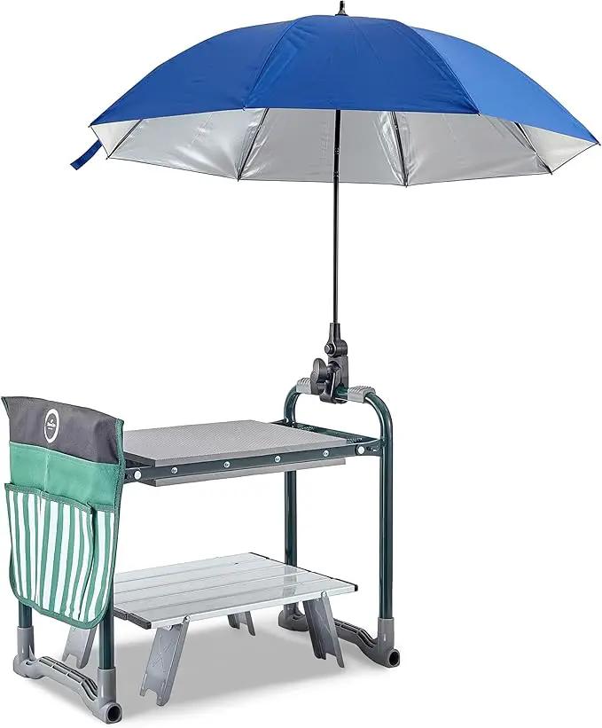 Garden Kneeler Seat Bench, Garden Kneeling Bench with Sunshade Umbrella, Ergonomic Handles, Folding Table, and Potting Mat, 10.2" Foam Knee Seat, Loading Capacity 330 Lbs by GreenHaven Gardens