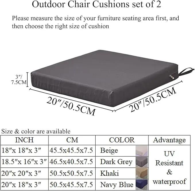 20 x 20 Inch Outdoor Chair Cushions for Patio Furniture UV Resistant Non Slip Waterproof Replacement Patio Seat Cushion with Ties Set of 2, Navy Blue by GreenHaven Gardens