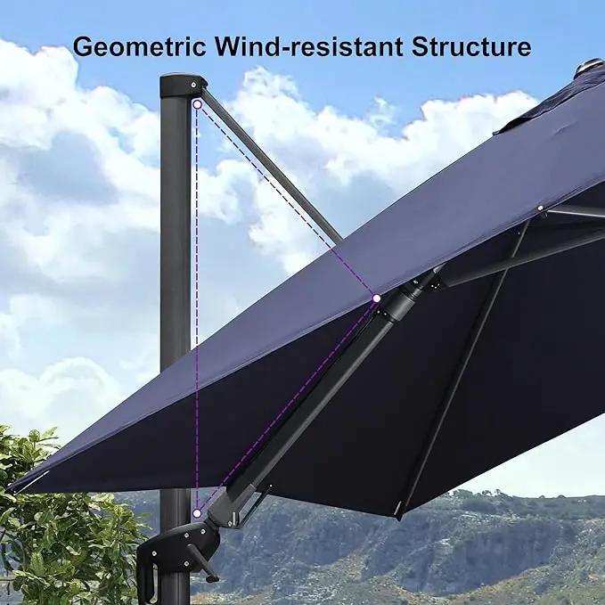 PURPLE LEAF 8.8' X 8.8' Right-left Tilt Patio Umbrella with Base Outdoor Cantilever Swivel Square Umbrella with Tilt Aluminum Offset Umbrella with 360-degree Rotation for Garden Deck Pool Patio Navy by GreenHaven Gardens