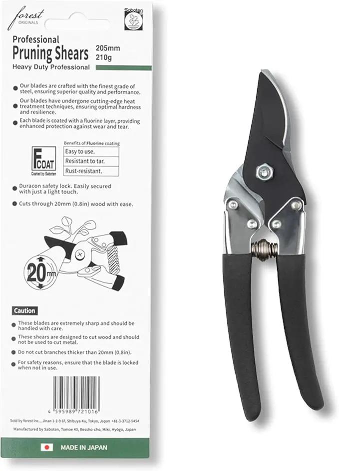 Saboten Japan 7.9" Japanese Pruning Shears - Premium Steel Blades, Rust-Resistant Fluorine Coating, Ergonomic Grip, Duracon Safety Lock - forest Originals, Made in Japan, Gardening & Farming Scissors by GreenHaven Gardens