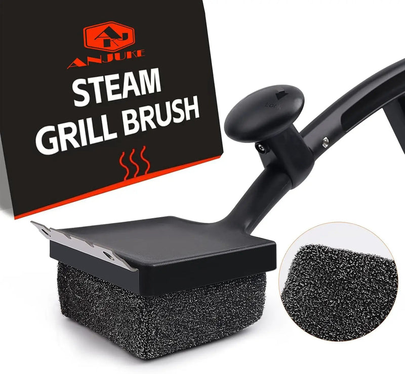 Grill Brush Bristle Free, 4 in 1 Grill Brush for Outdoor Grill with Replaceable Cleaning Head, Extra Long Safe Steam Grill Cleaner Brush with Scraper for Cast Iron, Stainless-Steel Grates by GreenHaven Gardens