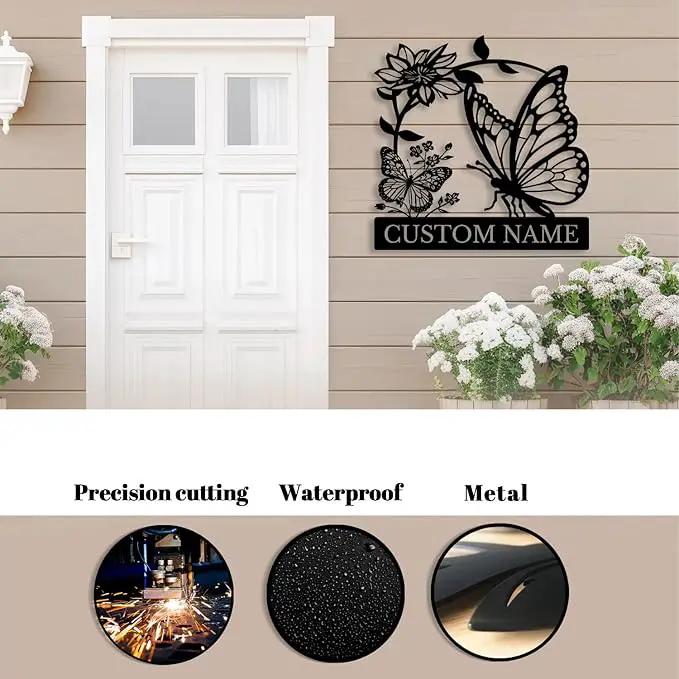 Custom Butterfly Metal Sign,Personalized Butterfly House Number Signs,Personalized Gardener Name Sign,Garden Patio Wall Decor (Style-5) by GreenHaven Gardens