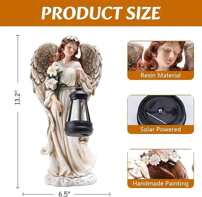Solar Angel Outdoor Decor Garden Statues – 13.2 inches Angel Figurines Outdoor Sculptures with Solar Lantern for Outside Yard Art Patio Balcony Front Lawn Ornaments Gifts for Mom Grandma Women by GreenHaven Gardens
