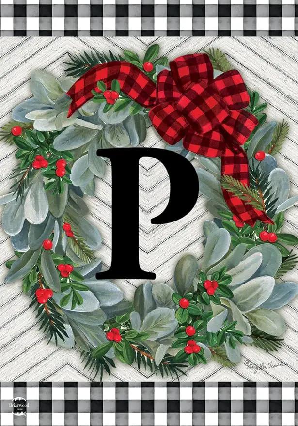 Briarwood Lane Winter Wreath Monogram Letter P Garden Flag by GreenHaven Gardens