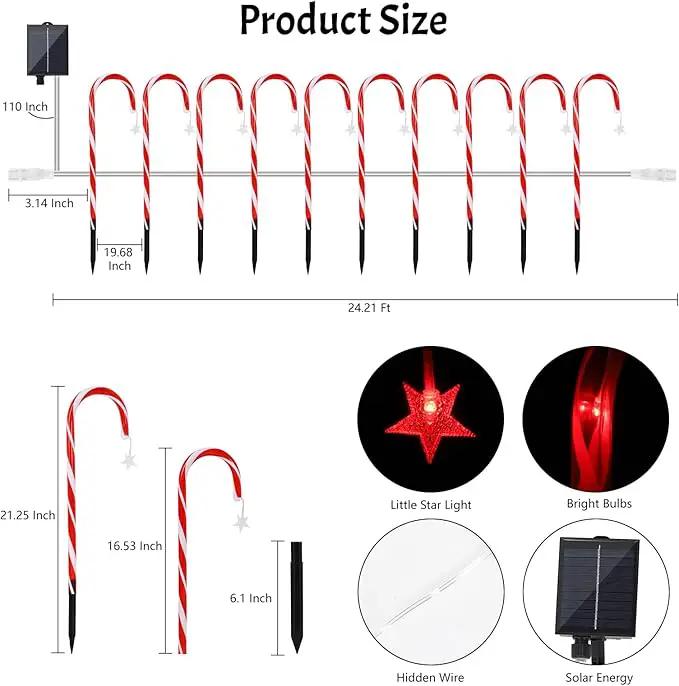 PINPON Christmas Solar Candy Cane Lights 10 Pack, 21" Pathway Markers Walkway Lights with Star, 8 Modes & 3 Timings Xmas Decorations for Outdoor Pathway Garden Yard Patio by GreenHaven Gardens