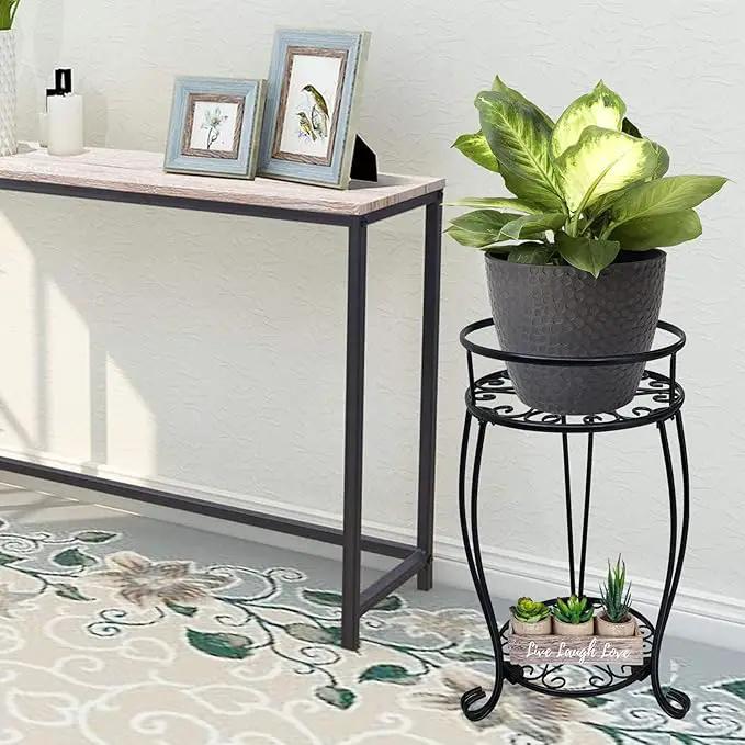 CASIMR 2 Tier Plant Stand, 19.2 inch Tall Metal Potted Holder Rack,Indoor Outdoor Multiple Flower Pot Shelf Rustproof Iron Garden Container for Garden Patio Living Room Corner Balcony, Black by GreenHaven Gardens