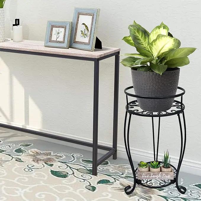 CASIMR 2-Pack Plant Stand, 2 Tier 19.2 inch Tall Metal Potted Holder Rack,Indoor Outdoor Multiple Flower Pot Shelf Rustproof Iron Garden Container for Garden Patio Living Room Corner Balcony, Black by GreenHaven Gardens
