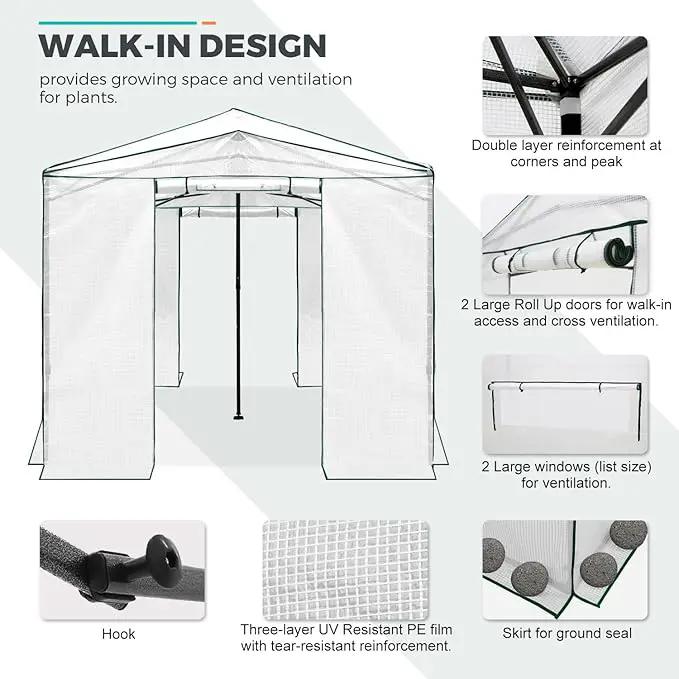 EAGLE PEAK 12x8 Portable Walk-in Greenhouse, Pop-up Indoor Outdoor Garden Green House, Zippered Doors and Windows, PE Cover, White by GreenHaven Gardens