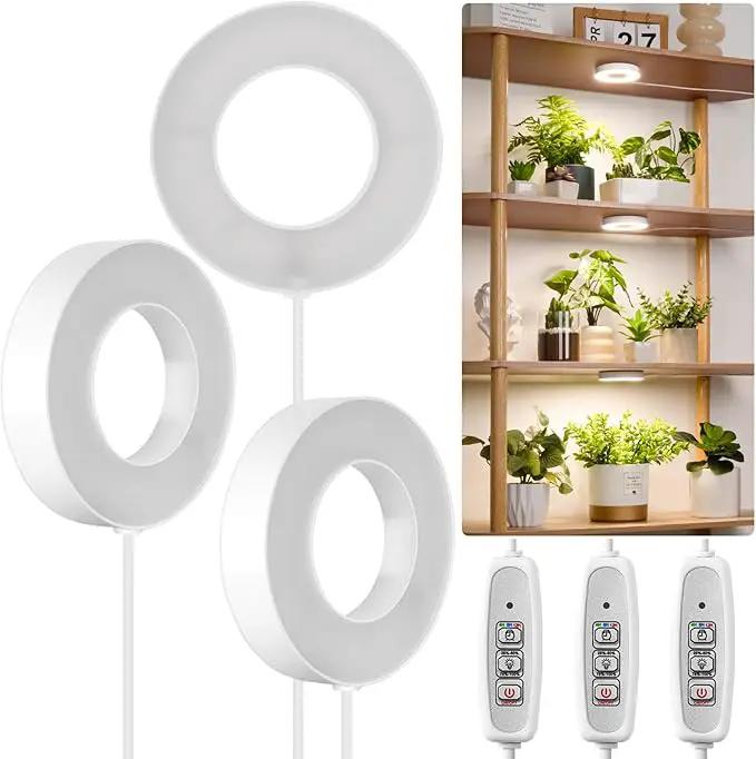 LORDEM Grow Light for Indoor Plants, 48 LEDs Ceiling Full Spectrum Plant Light, 5V Corded Growing Lamp with 4/8/12H Auto Switch, 4 Dimmable Brightness Levels, Single-Head, 3 Pack by GreenHaven Gardens