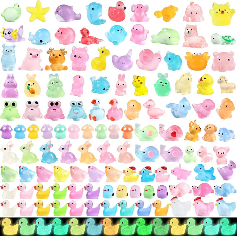 131pcs Luminous Mini Resin Animals, Glow in The Dark Tiny Small Little Animal Ducks Figures to Hide Miniature Figurines for Dollhouse Garden Micro Landscape Aquarium Decorations DIY Crafts by GreenHaven Gardens