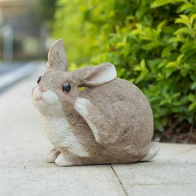 Bunny Statue Garden Statues Rabbit Figurines Decor Outdoor Polyresin Easter Decorations Bunnies Gifts Home House Kitchen Patio Lawn Yard Art Housewarming Funny Resin Decoration 8.3inch by GreenHaven Gardens
