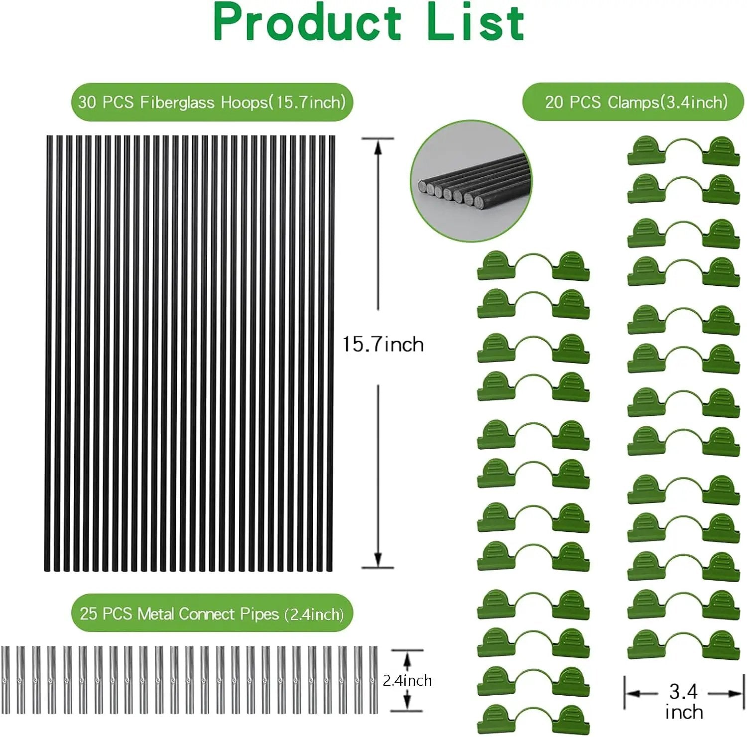 Garden Hoops Grow Tunnel, 6 Sets of 7FT Greenhouse Hoops for Raised Beds, Rust-Proof Fiberglass Frame for Garden Netting, Small Greenhouse Kit, Shade Cloth, Plant Row Covers, 30pcs by GreenHaven Gardens