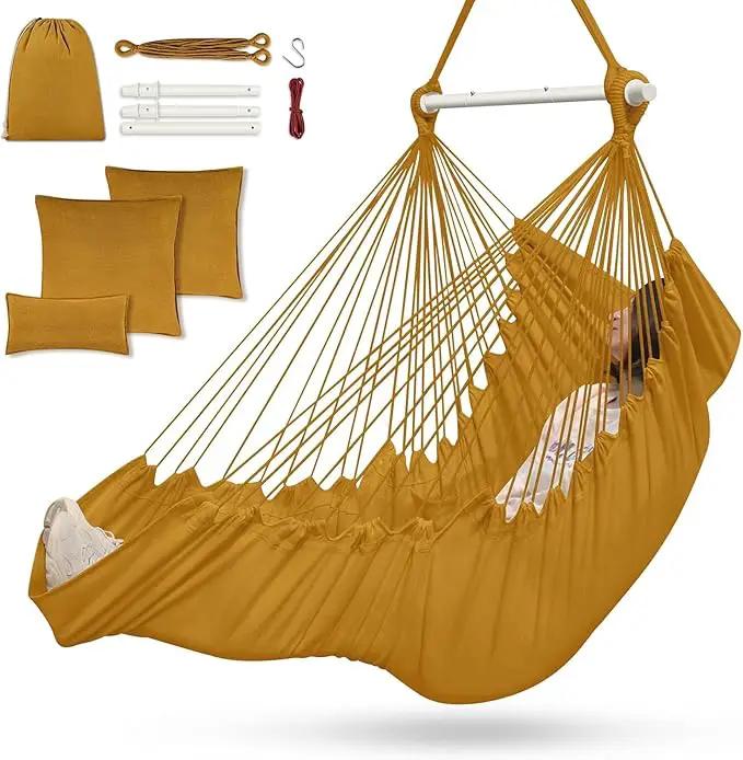 Outerman Hammock Chair, Hanging Chair with 3 Cushions and Foot Rest Support, Sturdy Metal Spreader Bar Max 500Lbs, Swing Chair for Bedroom, Indoor & Outdoor, Patio, Porch or Tree（Khaki） by GreenHaven Gardens
