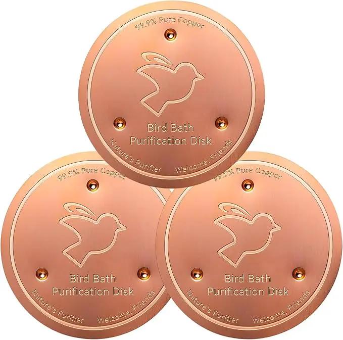 Mellbree 3-Pack Bird Bath Copper Disk, 0.6mm Reinforced 99.99% Pure Copper Cleaning Disk with Triple-Point Support for Physical Safe Clean Water All-Season by GreenHaven Gardens