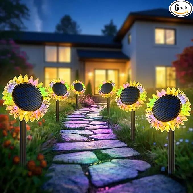 Outdoor Solar Lights, 6 Pack Led Solar Sunflower Lights, Stake/Wall 2-in-1 Waterproof Solar Garden Lights for Yard, Landscape, Fence, Patio, Driveway, Pathway, Backyard Decoration (Colourful) by GreenHaven Gardens