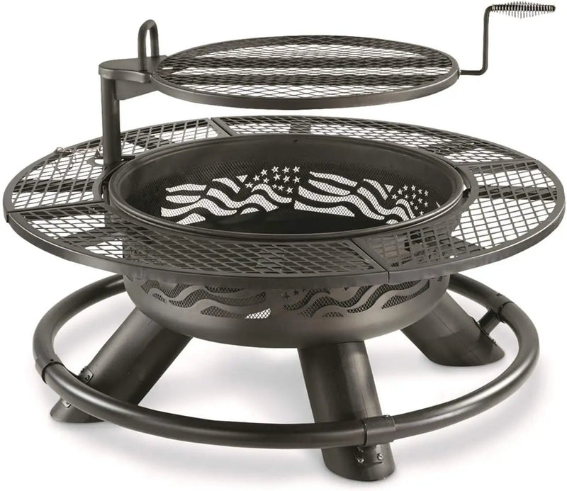 Castlecreek 47" Fire Pit BBQ Grill Outdoor Wood Burning Steel Log Firepit for Camping, Grilling, Smores, Yard, Cooking Outside, Barbecue, Bonfire Flag by GreenHaven Gardens