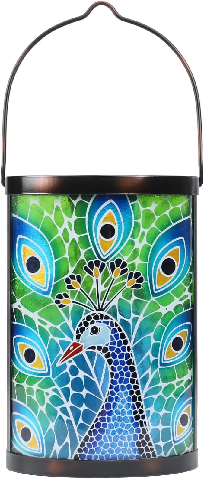 Hanging Solar Lantern Outdoor Waterproof Peacock Solar Lights Glass Tabletop Decorative Lamp for Outdoor Patio Garden Outside Yard Decor by GreenHaven Gardens