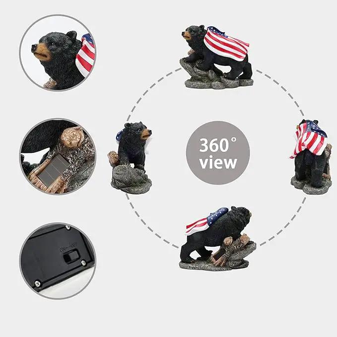 Garden Statue Bear,Solar American Flag Bear Ourdoor Statue,Garden Decor Bears Solar Light,Resin Figurine Lights,Outdoor Decor for Patio,Porch,Balcony,Yard,Lawn by GreenHaven Gardens