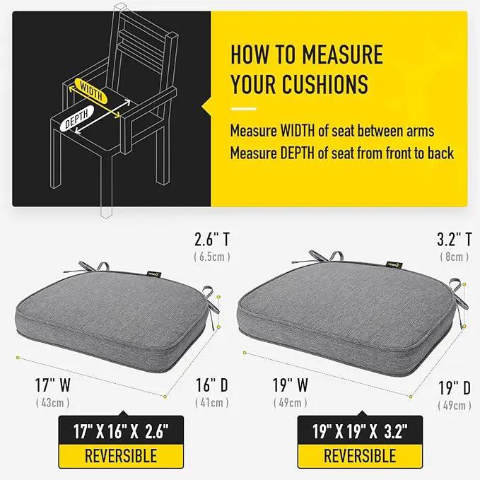 SUNROX Gel Memory Foam Chair Cushion with Ties, Ultra Durable Water Resistant FadeShield Outdoor/Indoor Reversible Chair Seat Cushion 17 x 16 inch Set of 4, Heather Charcoal by GreenHaven Gardens