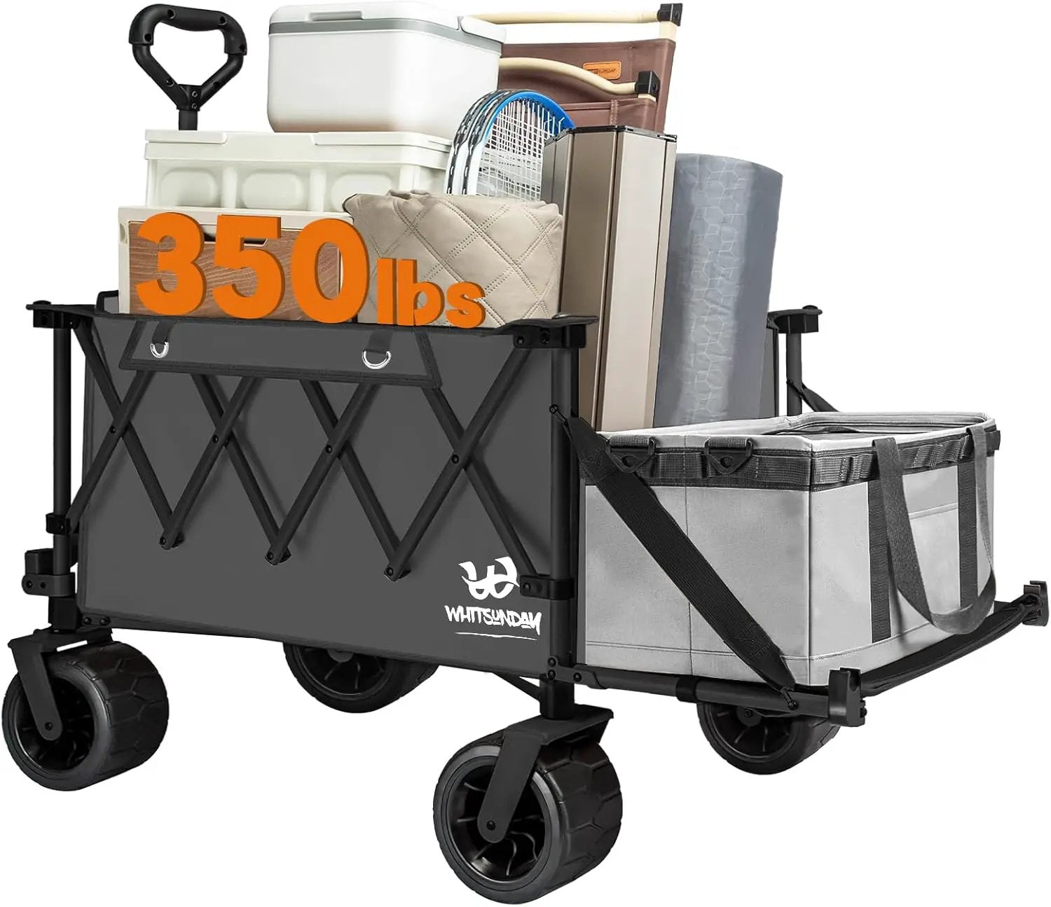 Whitsunday Collapsible Folding Wagon Heavy Duty Utility Beach Wagons with Opened Tailgate and All-Terrain Wheels for Camping,Garden,Sports Grey by GreenHaven Gardens