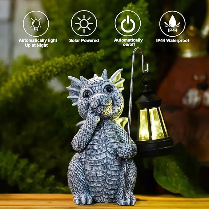 Goodeco Dragon Garden Statue Outdoor with Solar Lantern - Resin Dragon Decor for Garden, Patio, and Yard - 8.3 inches Dragon Gifts & Decorations (Dragon) by GreenHaven Gardens