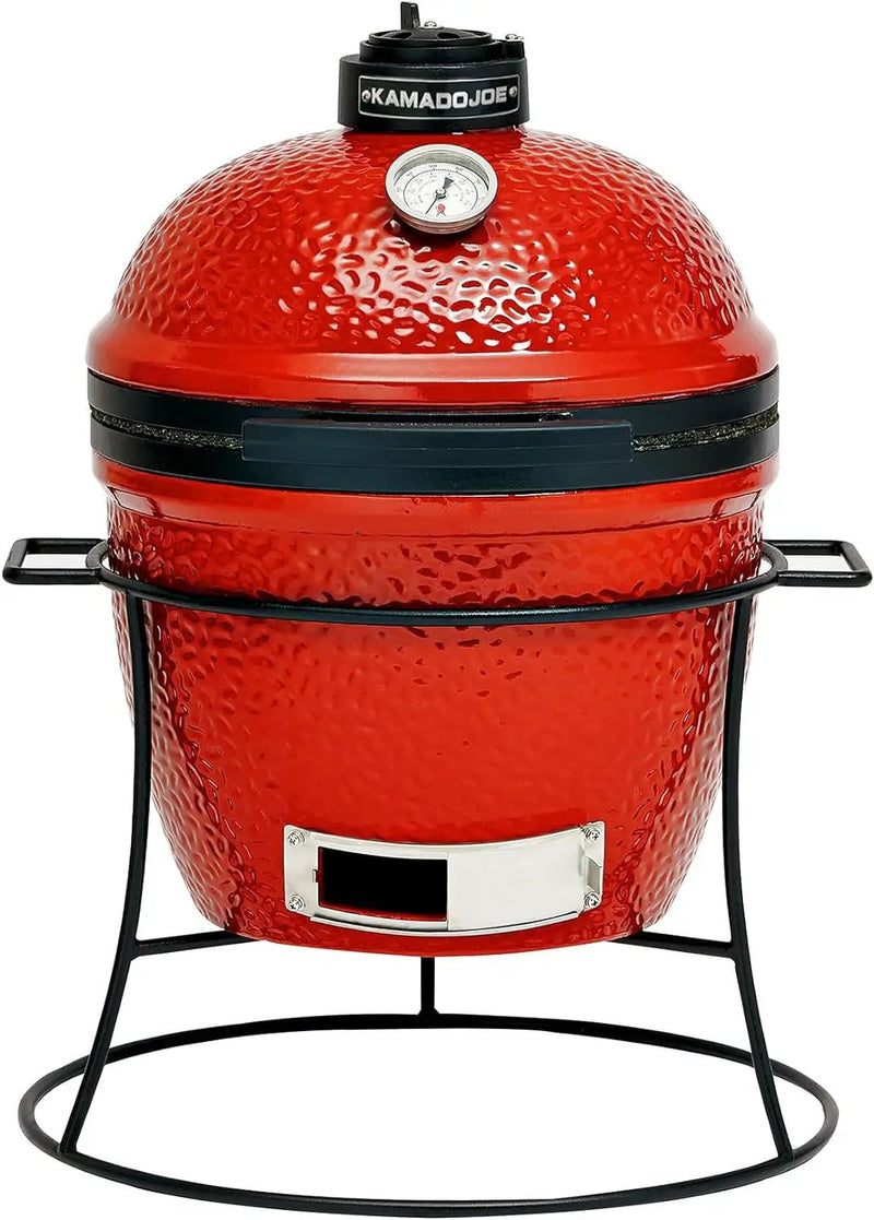 Kamado Joe Joe Jr 13.5-inch Portable Ceramic Charcoal Grill with Grill Stand, Stainless Steel Cooking Grate, Heat Deflectors and Ash Tool in Red, Model KJ13RH by GreenHaven Gardens