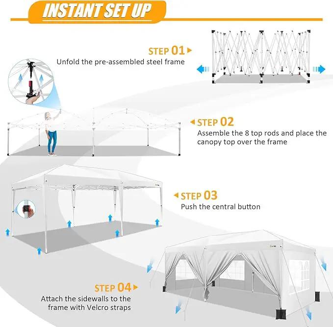 HOTEEL 10x20 Pop up Canopy with Sidewalls, One Push Outdoor Tents for Parties Waterproof Canopy Tent with Reinforce Rod, Easy Setup Event Tent with Sandbag for Backyard, Camping, Wedding, White by GreenHaven Gardens