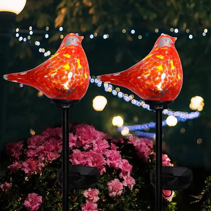 Afirst Solar Outdoor Lights - Decorative Solar Stake Lights Cardinal Handblown Glass Garden Stakes, Waterproof for Pathway Decoration, 2 Pack by GreenHaven Gardens