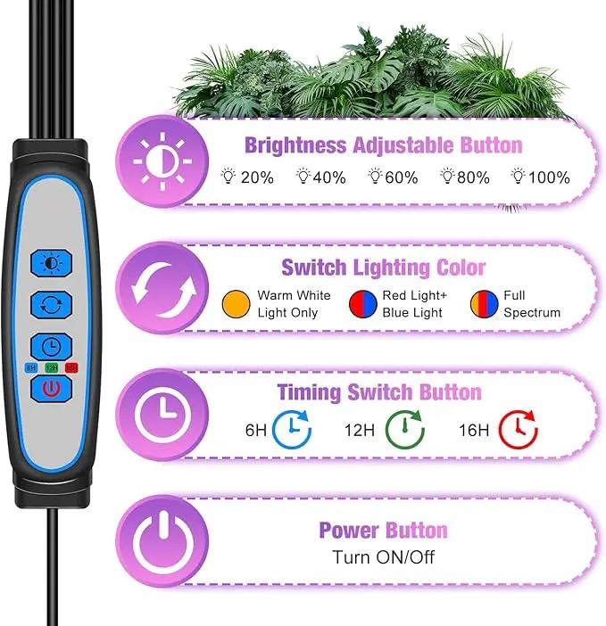 Wolezek Grow Lights for Indoor Plants, 80 LEDs 4 Heads Full Spectrum Red & Blue Plant Light with Clip, Grow Lamp with 6/12/16H Auto Timer, 3 Switch Modes for Seedlings and Succulents by GreenHaven Gardens