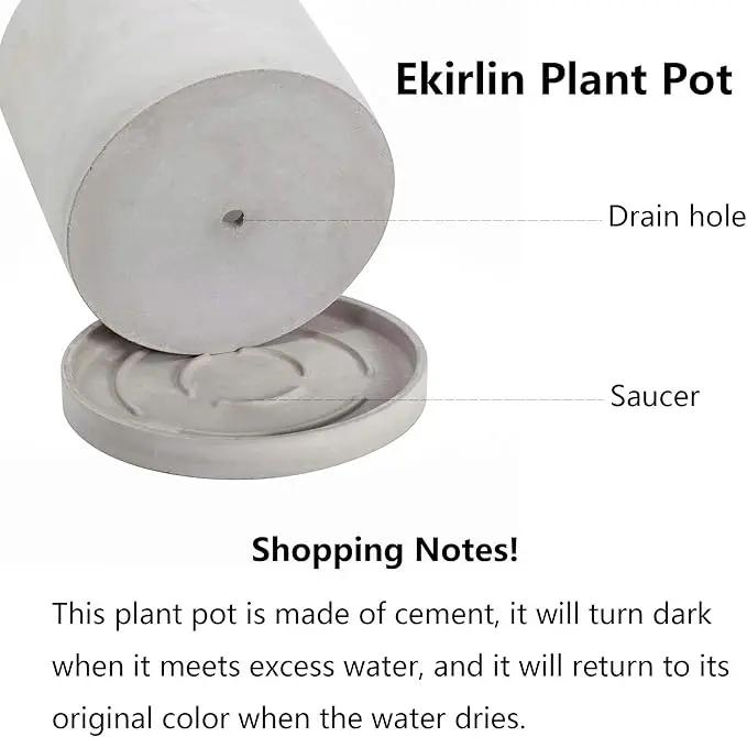 Ekirlin 6 Inch Flower Plant Pot Indoor - Grey Cement Garden Planter Concrete Planter with Drain Hole Saucer, Modern Succulents Containers for Home Decor, Office & Outdoor by GreenHaven Gardens