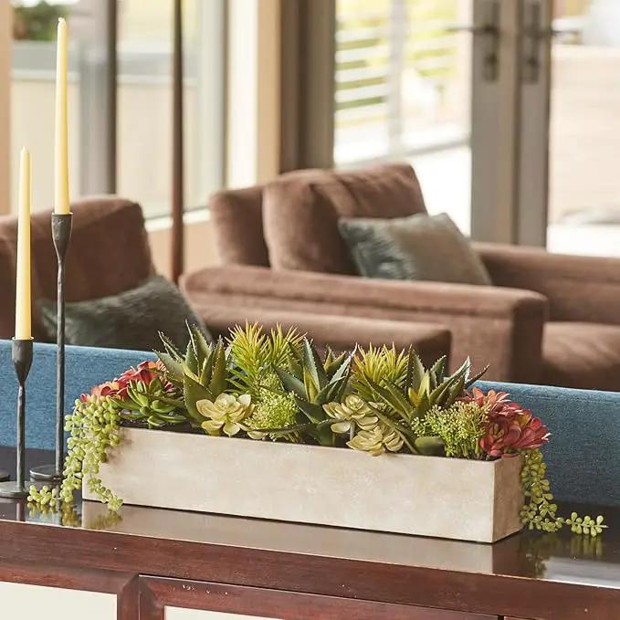 Oblong Faux Succulent Arrangement, 27" Premium Artificial Indoor Plant Enhances Interior Design, Display on any Surface in Your Home Adding an Inviting Touch of Nature, Natural Planter Pot Included by GreenHaven Gardens