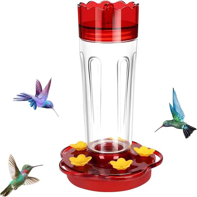 Plastic Hummingbird Feeders for Outdoors Hanging Ant and Bee Proof, 1 Pack 15 Ounces Red Hummingbird Feeder with 5 Feeding Ports and Perches, Built-in Ant Moat, Outside Garden Décor (Plastic, 1) by GreenHaven Gardens