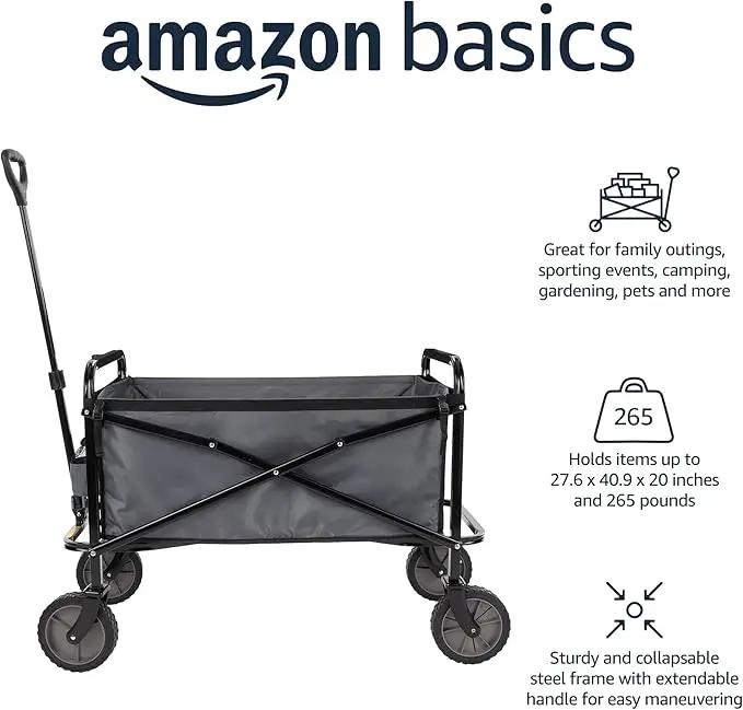 Amazon Basics Collapsible Folding Heavy Duty Utility Wagon for Outdoor Sports, 265 pounds Weight Capacity, Camping, Garden, and Shopping, 27.6 x 40.9 x 20 inches, Gray by GreenHaven Gardens