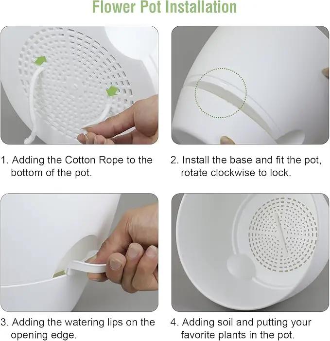 12 inch Large Self Watering Pots for Indoor Outdoor Plants, Plant Pots with Mesh Drainage Holes for Garden House Plants, Plastic Planters with Reservoir for Flower Plants, White by GreenHaven Gardens